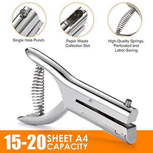 Hole Punch 2" Reach 3/8 inch Single Hole Punch,Heavy Duty Hole Puncher Single,Paper Punch Portable Hand Held Long Hole Puncher for Paper Cards Plastic Cardboard (Silver) (3/8"-10mm Hole) - size: 3/8"-10mm Hole