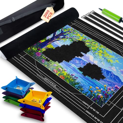 Roll Up Puzzle Mat 2000Pc Storage Bag,8 Trays Air Pump Portable Board Hold - size: 2000 Pieces