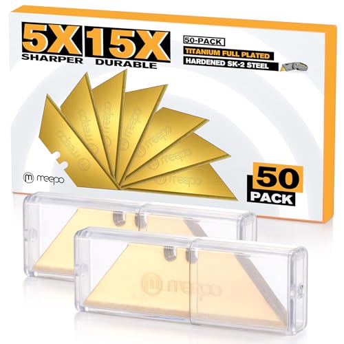 M MEEPO Utility Knife Blades, Never Rust, Titanium SK-2 Steel, 50-Pack - color: Titanium 50-pack