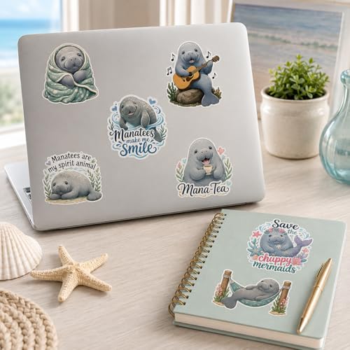 Vybonz Manatee Stickers Cute Sea Cow Marine Animal Decal Pack - color: Manatee