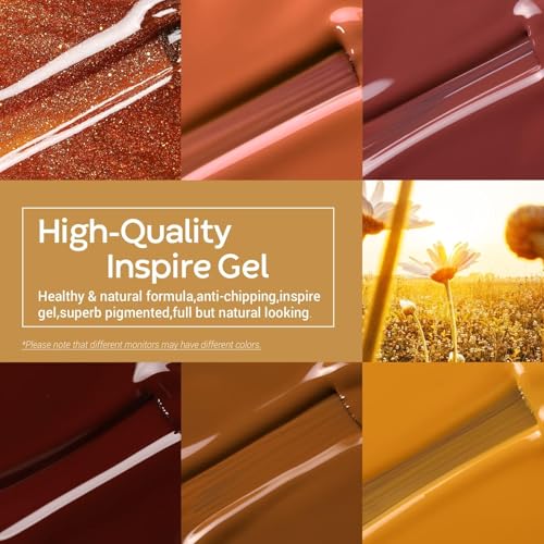 modelones Fall Gel Nail Polish Set, 6 Colors Brown Orange Gold Burgundy - color: A A A0-Fall Memories
