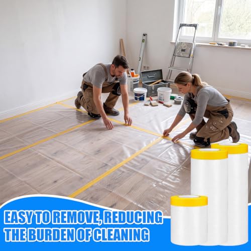 Seajan 9 Roll Pre-Taped Painters Plastic, Masking Film, White, 3 Size - size: 22/43/59in X 66ft