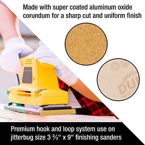 Dura-Gold 1/3 Sheet Gold Sandpaper Sheets, 40 Grit, Box of 12, Hook & Loop - size: 40-Grit