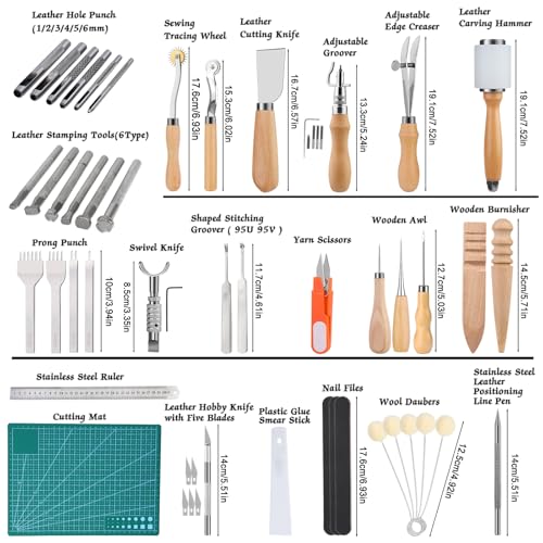 Jupean Leather Working Tools: Leather Tools for Leathers Working Kit - size: 70 Pcs