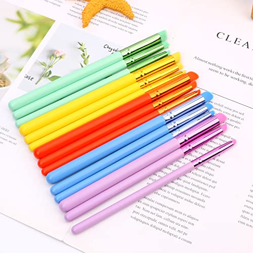 15Pcs Dry Brush Set for Miniature Painting, Detail Paint Brush-Oblique Head - color: 5 Colour Rainbow（Slant head）