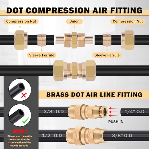 CheeMuii 300PCS Brass DOT Air Line Fittings with 4 Roll 200FT DOT Air Lines - size: 200FT-4ROLL-300PCS