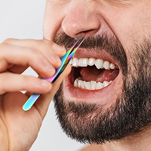 Honoson 6 Pieces Tweezers for Ingrown Hair Remover Pointed, Rainbow Color - color: Rainbow Color