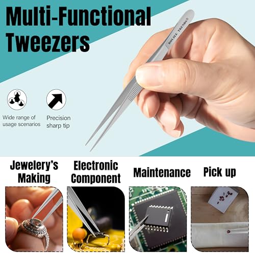 Stainless Steel High Precision Dressing Tweezers Forceps with Fine Strong Straight Serrated Point to use Engineer Labware for Scientific Art Craft Multipurpose Use (6 Inch)