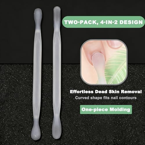 2Pcs Plastic Cuticle Pusher, Dual-end Dead Skin Nail Pusher, Gentle Plastic Pusher, Gel Polish Remover Tool, Manicure and Pedicure Tool, White - color: White