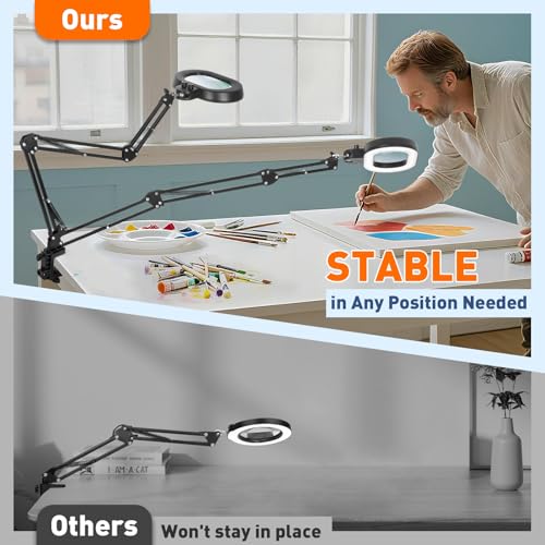 KIRKAS Magnifying Glass with Light 3-axis Rotation, 35in Long Arm 12X - size: 35in