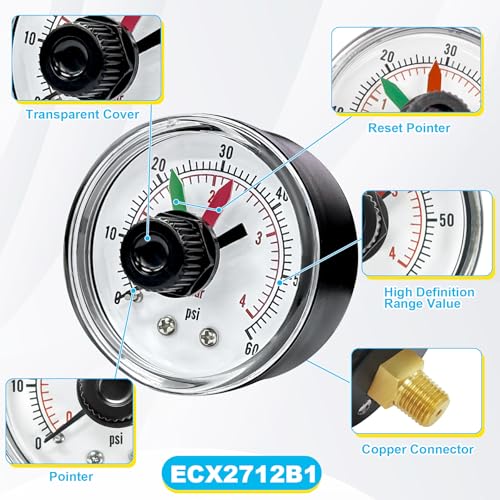 ECX2712B1 Pressure Gauge with PTFE Sealant Tape - size: ECX2712B1