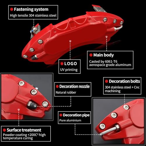 Red Aluminum Brake Caliper Covers for 2017-2021Tesla Model S Long Range&Long Range Plus & Model X 2016-2021, Set of 4, Easy Install, Protective Styling - color: Red blank