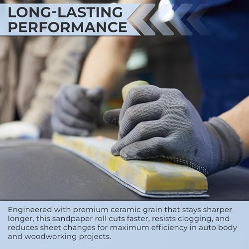Sunmight Ceramic Film Sandpaper Roll 2.75" x 13.12yd 80G — Hook & Loop Sand Paper Sheets for Auto Body, Car Sanding, Wood, Metal, Longboard Block Tools | Wet Dry Automotive Shop Supplies, Wet Dry Use - size: 80G Grip