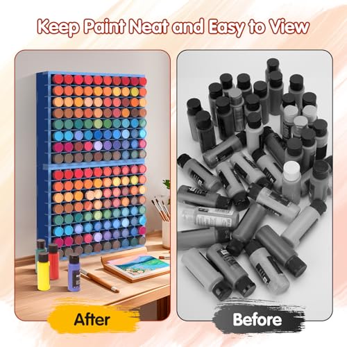 Krafetto 2 Pack 80-Grid Paint Organizer for 2 Oz Bottles, Wall Mount, Blue - color: 2pc blue paint rack