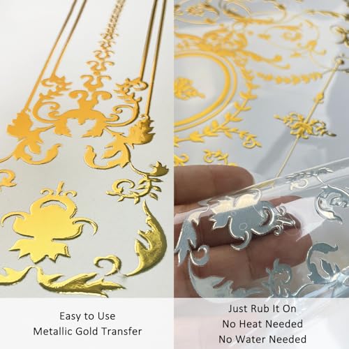 Gold Foil Rub on Transfer for Furniture DTF Transfers for Wood Drawer Decor, Golden Rococo Arch - style: Golden Rococo Arch