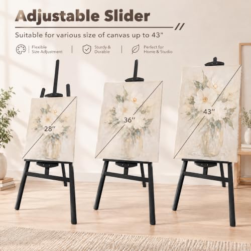 Adjustable Black Pine Wooden Painting Easel, Art Easel Stand - color: Black