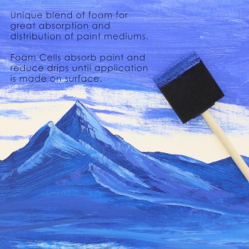 US Art Supply 3 inch Foam Sponge Wood Handle Paint Brush Set, Pack of 15