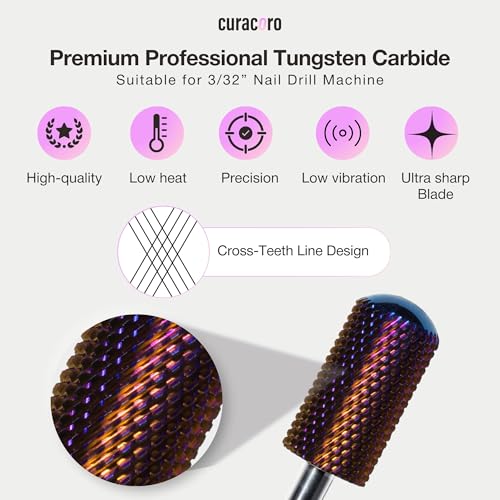 Curacoro Nail Drill Bits 3/32'' L-Shaped Smooth Top Carbide Bit (Medium) - color: Galaxy - L-Smooth Top, size: Medium