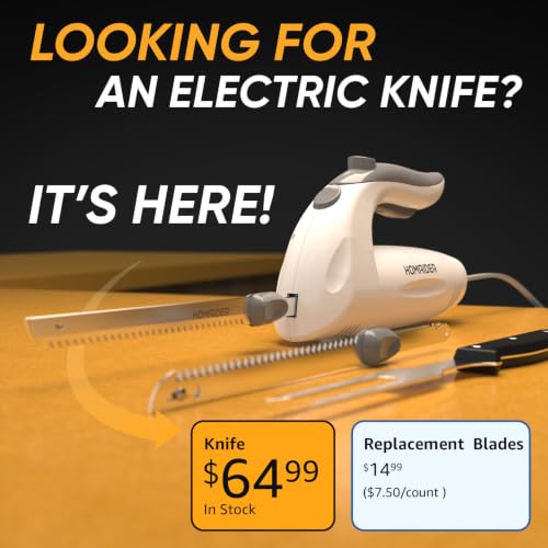 Homaider Replacement Blades for Electric Knife – Compatible EK-100 Only - 2 Stainless Steel Serrated Blades - size: Replacement Blades