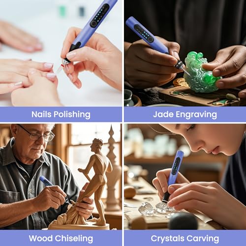 Electric Engraving Pen with 37 Bits for Wood Glass Stone Carving (Purple) - color: Purple