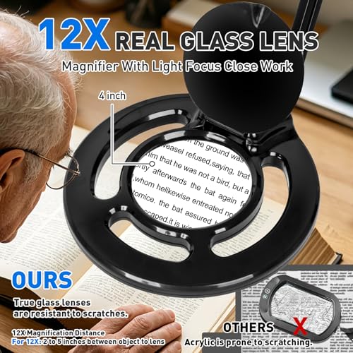 KIRKAS Magnifying Glass with Light, 2,200 Lumens Magnifying Lamp 12X - color: Black 28in