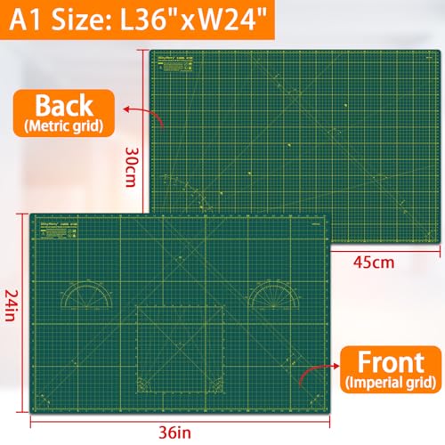 Self Healing Cutting Mat A1 24"x 36" Double Sided Green Mat - color: Green, size: A1 (24" x 36")