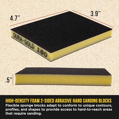 Dura-Gold 180 Grit Double-Sided Sanding Sponges, 4.7" x 3.9", Box of 10 - style: 180 Grit