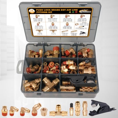 CheeMuii 76 Pcs Brass DOT Air Line Fittings Kit DOT Push to Connect Fitting - size: 76 PCS