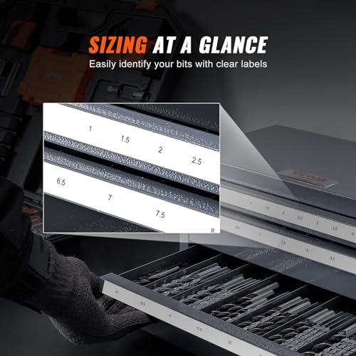 VEVOR Drill Bit Organizer - Three-Drawer Steel Cabinet for 1mm to 13mm, Labels, Stackable - size: (1/25" to 1/2")