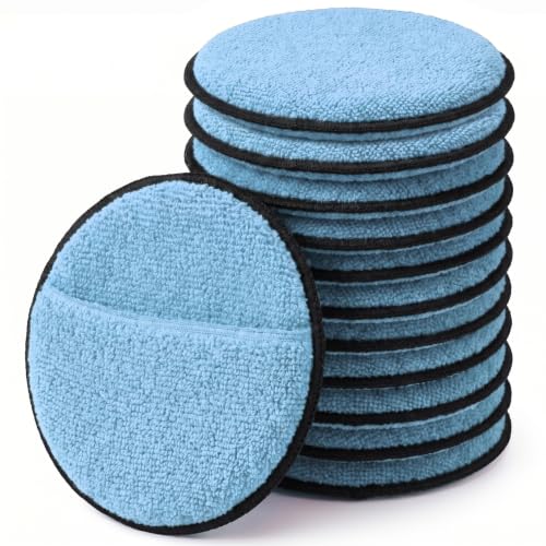 12Pcs 5-Inch Microfiber Foam Wax Applicator Pads with Finger Pocket - color: Blue, size: 12pcs