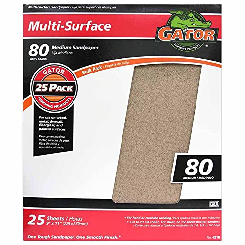Gator 9" x 11" Multi-Surface Sanding Sheets, 80 Grit, 25 Pack - size: 80 Grit