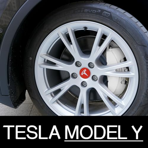 White Brake Caliper Covers Compatible with Tesla Model Y Accessories，Mode Y Long Range 2020-2026, 19 20 Inch Wheel Hub Front and Rear Brake Caliper Covers - color: White
