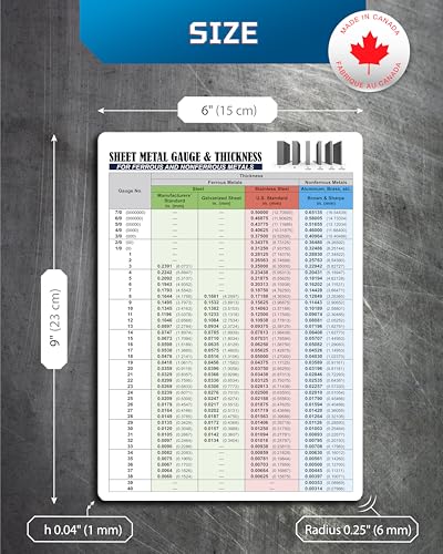 6"x9" Sheet Metal Gauge & Thickness Magnet - Steel, Stainless, Aluminum - size: 9"L x 6"W
