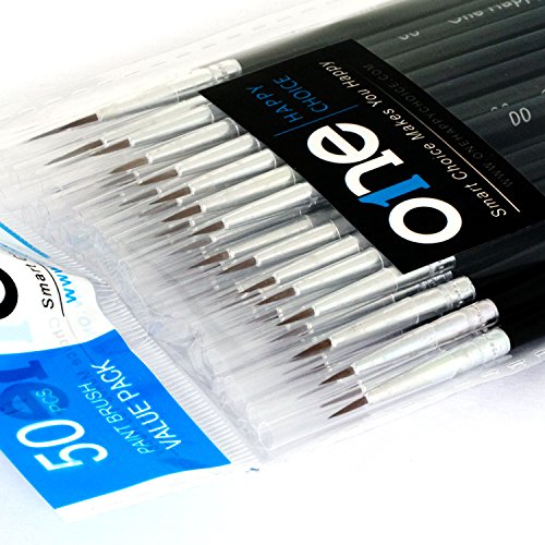 50 Pcs Fine Detail Synthetic Paint Brush Set, Pointed Round Size #00 Small - size: Size #00 (Small)