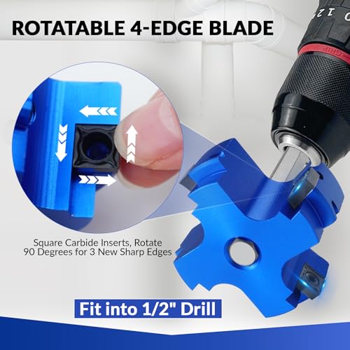 4 Blade 2-Inch PVC Fitting Saver, PVC Pipe Reamer Socket Saver with 3/8 Inch Hex Shaft, Plastic Pipe Fitting Reamer Plumbing Tool for SCH40 CPVC Pipe ABS Socket Hub, Fit Standard 1/2" Drills - size: 2 Inch