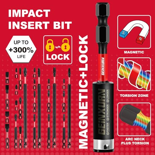 GEINXURN Impact Tough Magnetic Mixed 45Pack Insert Driver Bits, S2 Alloy Steel Screwdriver Power Bits Set with 1Pcs Impact Magnetic Bit Holder - size: Mixed-45Pcs