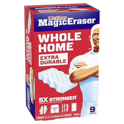 Mr. Clean Magic Eraser Sponge, All Purpose Cleaner, Cleaning_Scrubber, Wall, Sneaker,Kitchen,Bathroom,Shower Cleaner,Cleaning Supplies,Melamine Sponge,Cleaning Pads,Extra Durable, 9 Count (Pack of 2) - size: 9 Count (Pack of 2), style: Upgraded Version