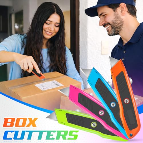 4Pack Box Cutter Retractable, Utility Knife with Extra 10 Blades