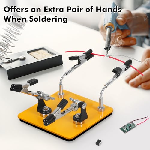NOEVSBIG Helping Hands Soldering Station with 3.9" x 3.9" Stable Base, 360° Adjustable Soldering Clamp Tool 4 Flexible Magnetic Arms PCB Holder for Soldering Wires, Cables & Connector Repair