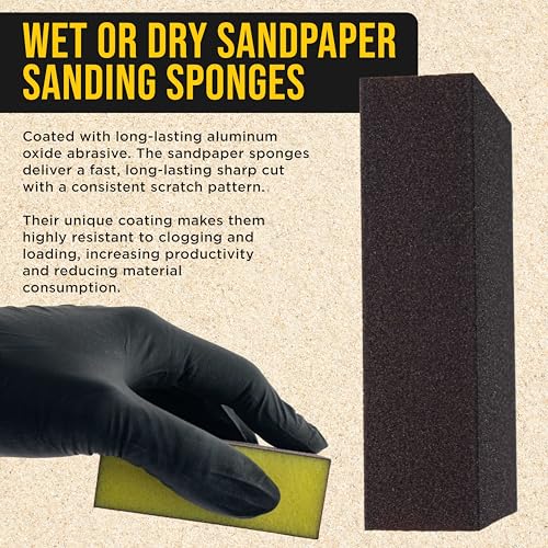 Dura-Gold 120 Grit 4-Sided Hand Sanding Block Sponges, 3.9" x 2.75" x 1" - style: 120 Grit