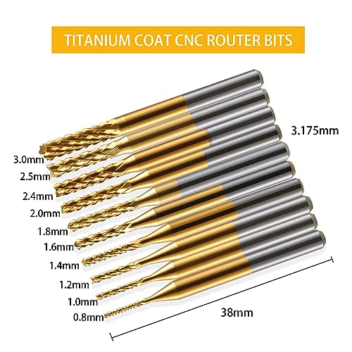 End Mill Sets,10Pcs Titanium Coat Ending Mill,1/8" Shank 0.8-3mm Micro End Mill Engraving Bits CNC Router Bits for Rotary Tools - size: 0.8-3.0mm