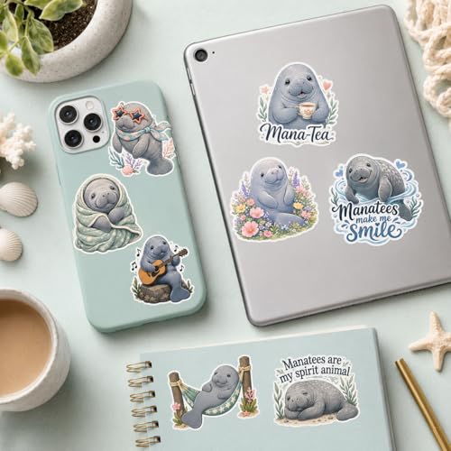 Vybonz Manatee Stickers Cute Sea Cow Marine Animal Decal Pack - color: Manatee