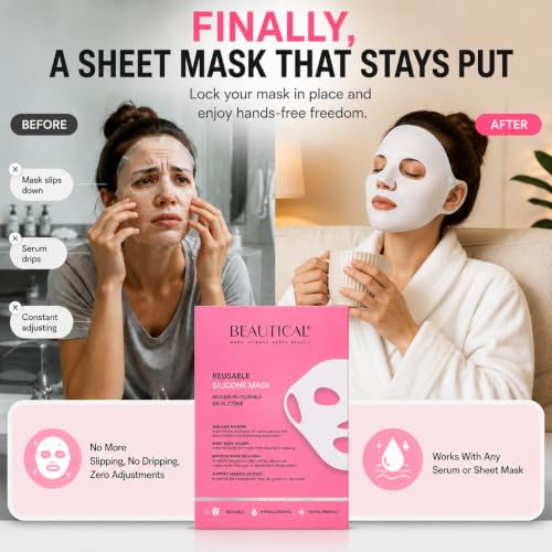 Reusable Silicone Face Mask for Skincare, Sheet Mask Holder for Face, Medical Grade Silicone Mask Locks in Serums & Moisture, Washable, Reusable & Travel Friendly