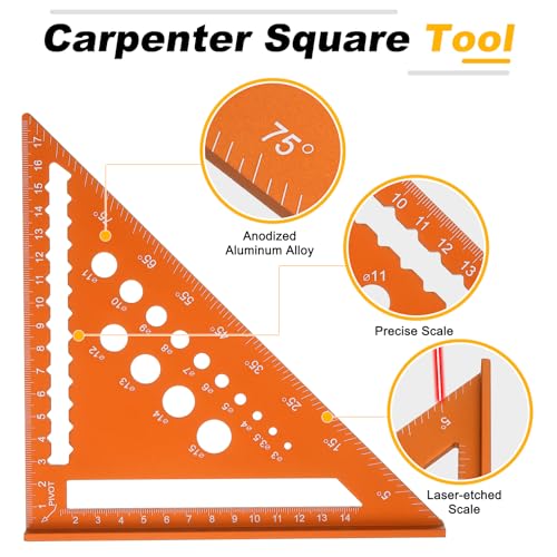 HARFINGTON Metal Square Ruler 7" Aluminum Alloy Carpenter Square Orange - color: Orange, style: Dual Scales