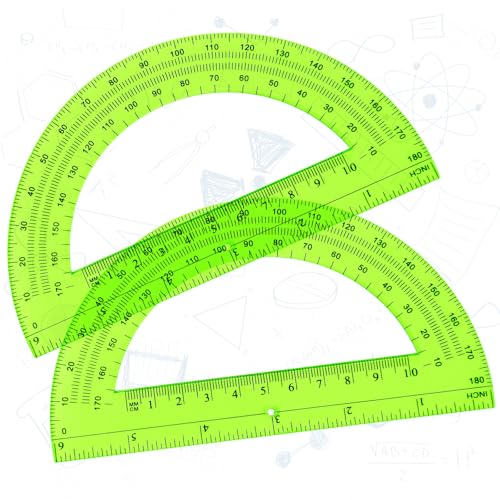 Zonon 2 Pcs 6 Inch Plastic Protractor 180° Math Protractors, Green - color: Green