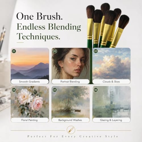 GACDR Oval Mop Brush Set, 6PCS Acrylic & Watercolor Blending Brushes - size: 6pcs-Green
