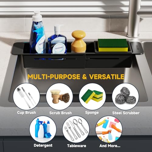 NiHome Extendable Kitchen Sink Caddy, Small Brush Sponge Storage Holder - color: Black 1, size: Standard