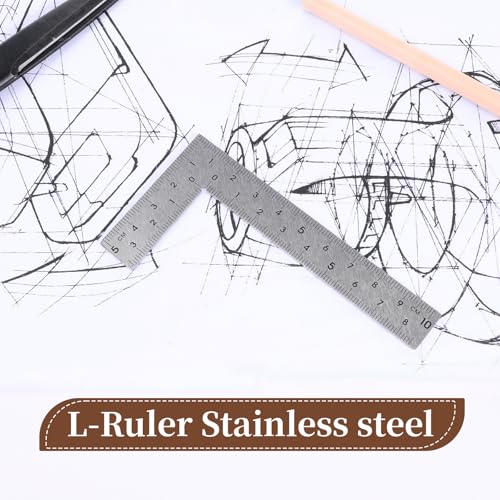 2pcs Stainless Steel L Shaped Ruler 90 Degree Right Angle Double Sided Ruler Sliver Metal Square Right Angle Rulers with Clear Scale Square Framing Measuring Tool for Engineer 2 inch by 4 inch