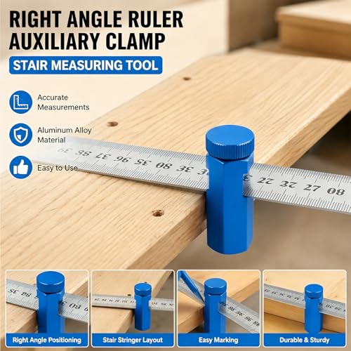 2PCS Tall Stair Gauges for Circular Saw with Holder and Hook, Precision Framing Square Jig for Speed Square & Circular Saw Guide, Framing Square Stops for Carpentry Squares (Blue) - color: Blue