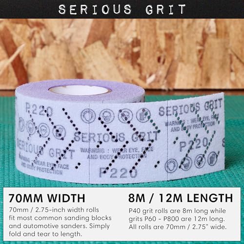 Serious Grit - P60 Grit Ceramic Hook & Loop Sandpaper Roll - 70mm x 12m - size: 60 Grit